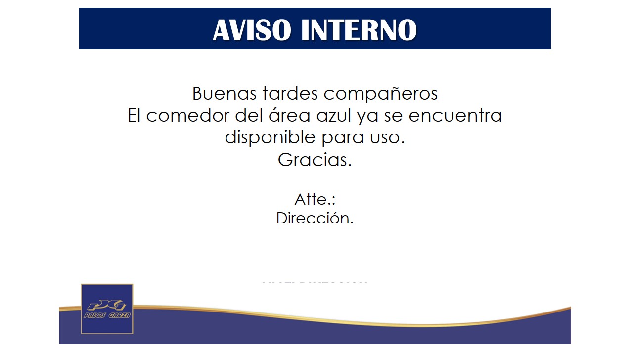 Aviso Interno - Disponibilidad de uso de comedor